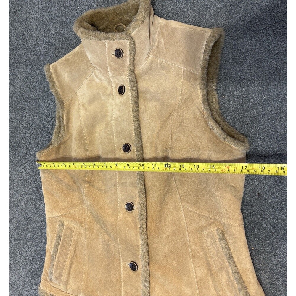 Eddie Bauer Seattle Suede Washable Leather Vest Size S - Tan Button Up Faux Fur - Picture 7 of 10